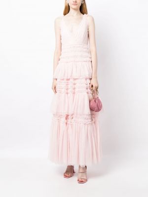Sukienka koktajlowa z falbankami tiulowa Needle & Thread różowa