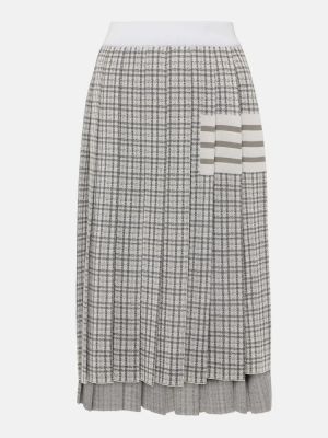 Kockovaná bavlnená hodvábna midi sukňa Thom Browne sivá