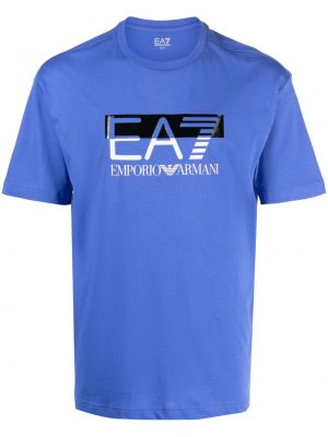 T-shirt di cotone con stampa Ea7 Emporio Armani blu