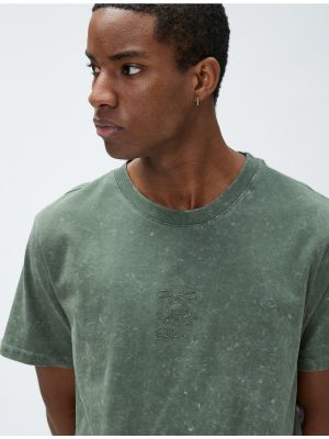 Bombažna polo majica s potiskom z abstraktnimi vzorci Koton kaki