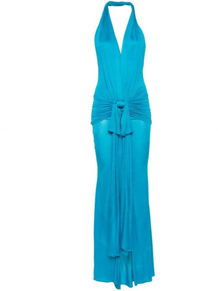 Drapované dlouhé šaty Blumarine modrá