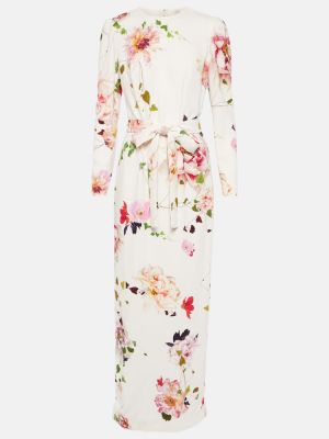 Robe longue en soie à fleurs Monique Lhuillier blanc