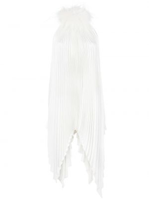 Plisované koktejlkové šaty s perím Styland biela