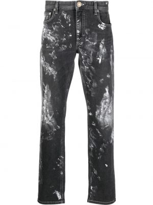 Straight fit džíny s oděrkami s potiskem Roberto Cavalli