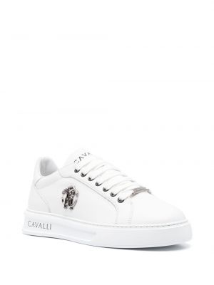 Sneakersy sznurowane koronkowe Roberto Cavalli białe
