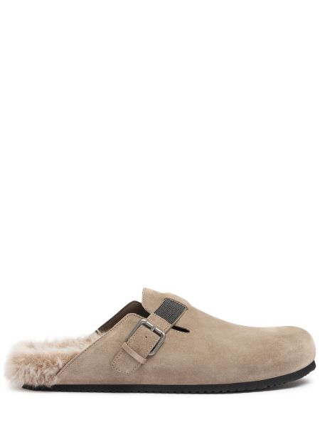 Mules i päls i mocka Brunello Cucinelli beige