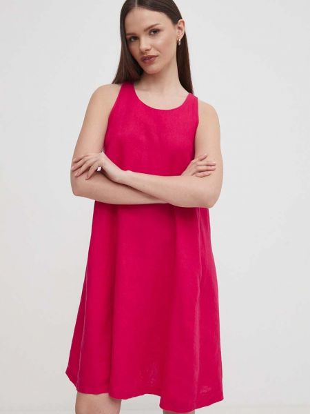 Lniana sukienka mini United Colors Of Benetton różowa
