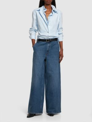 Voľné bavlnené džínsy s nízkym pásom Gauchere modrá