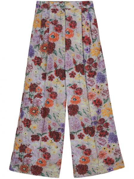 Pantaloni cu picior drept din bumbac cu model floral cu imagine Odeeh violet