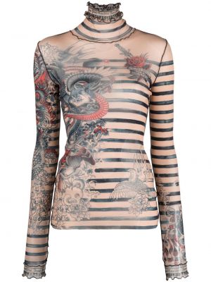 Top a righe con stampa Jean Paul Gaultier beige