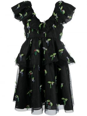Φόρεμα με σχέδιο με βολάν Ganni μαύρο