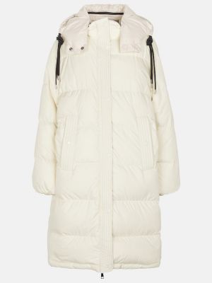 Пухено палто с качулка Moncler бяло