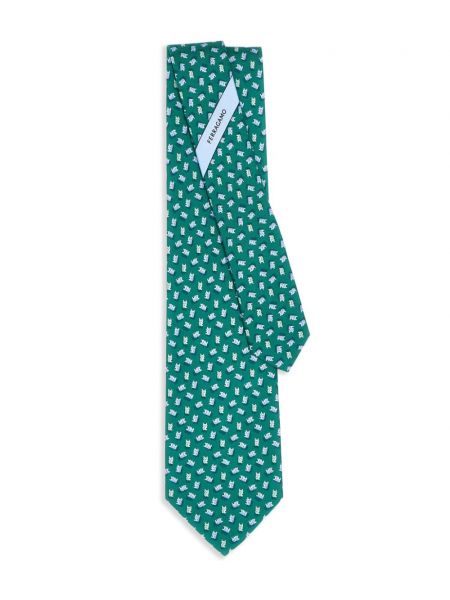 Копринена вратовръзка с принт Ferragamo зелено