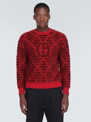 Sweter wełniany żakardowy Giorgio Armani czerwony