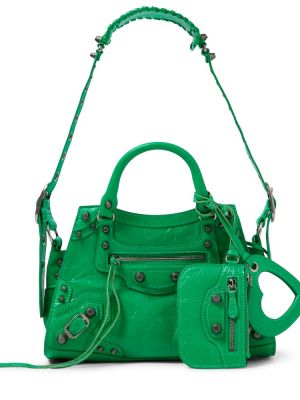 Zelená kožená shopper kabelka Balenciaga