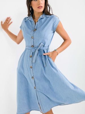 Mini šaty s krátkými rukávy s kapsami By Saygı modré