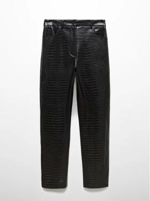 Rovné kalhoty z imitace kůže Mango černé