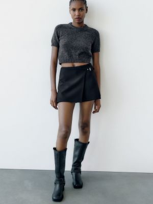 Асимметричная юбка с запахом Zara черная