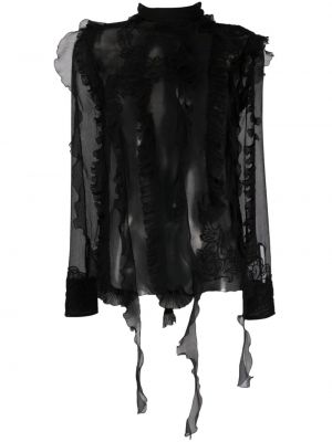 Прозрачна копринена блуза Ermanno Scervino черно