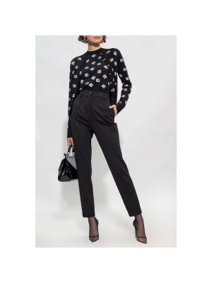 Pantaloni dritti a vita alta slim fit in jersey Dolce & Gabbana nero