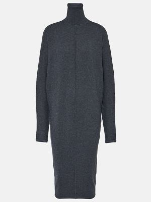 Vestido midi de lana con cuello alto Saint Laurent gris