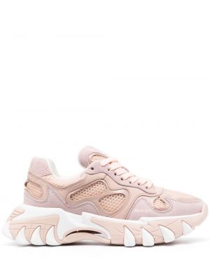 Sneakersy sznurowane koronkowe Balmain różowe