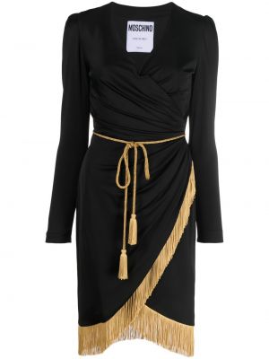 V-hals frynser dress Moschino svart