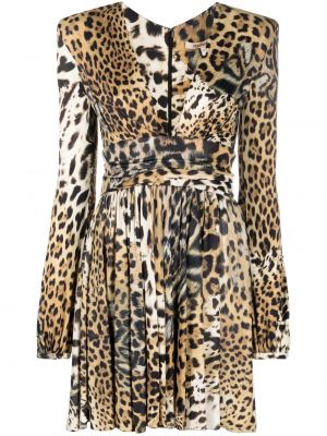 Миди рокля с принт с леопардов принт Roberto Cavalli