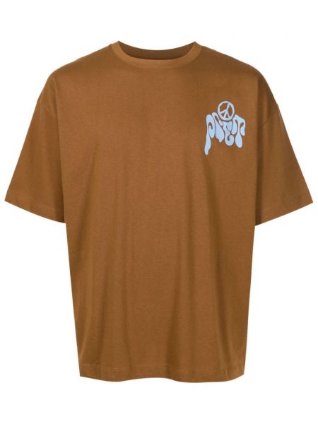 Bavlněné tričko s potiskem Piet hnědé