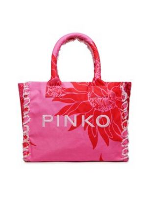 Różowa pikowana shopperka skórzana Pinko