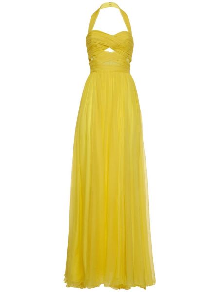 Sukienka długa szyfonowa drapowana Zuhair Murad żółta