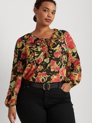 Блузка в цветочек с принтом с v-образным вырезом Lauren Ralph Lauren черная