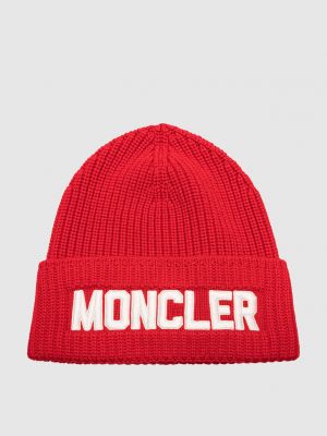 Красная шерстяная шапка Moncler