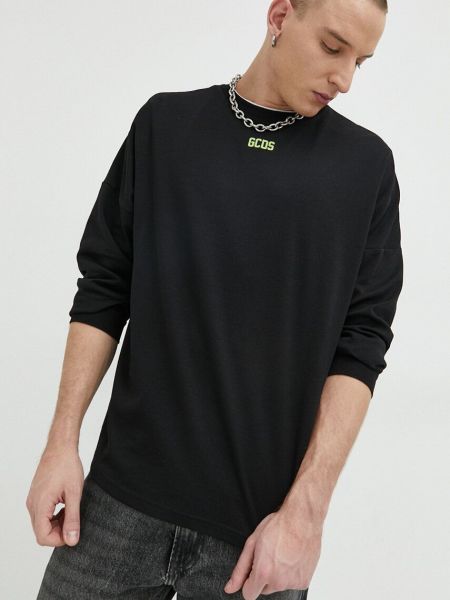 Černé bavlněné tričko s dlouhým rukávem s potiskem s dlouhými rukávy Gcds