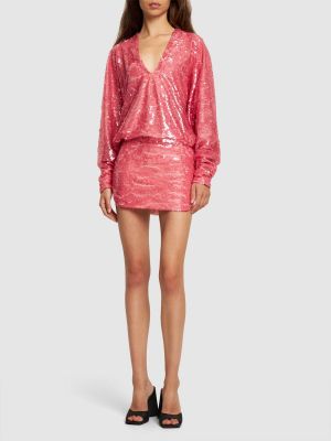 Mini šaty s výstřihem do v The Attico růžové
