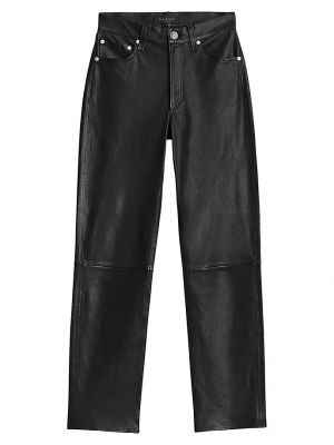 Кожаные прямые брюки Rag & Bone черные