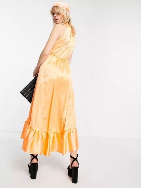 Атласное длинное платье Jdy оранжевое