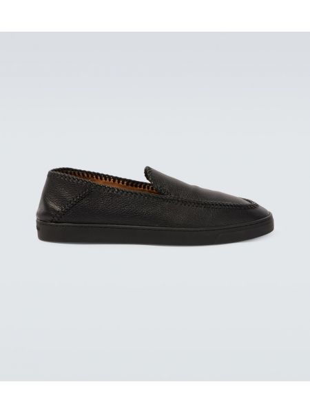 Slip-on skinn flate sko Giorgio Armani svart