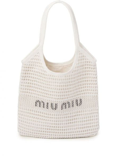 Nákupná taška s potlačou Miu Miu biela