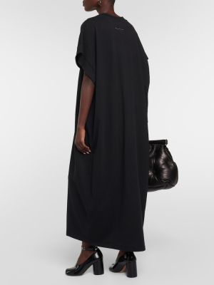 Βαμβακερή μίντι φόρεμα με λαιμόκοψη v Mm6 Maison Margiela μαύρο
