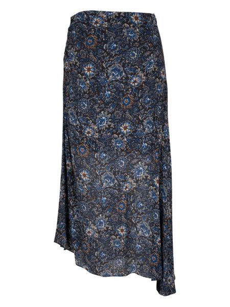 Spódnica w kwiatki z nadrukiem asymetryczna Veronica Beard niebieska