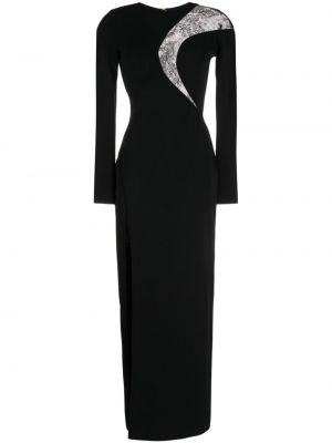 Dzianinowa sukienka długa koronkowa Elie Saab czarna