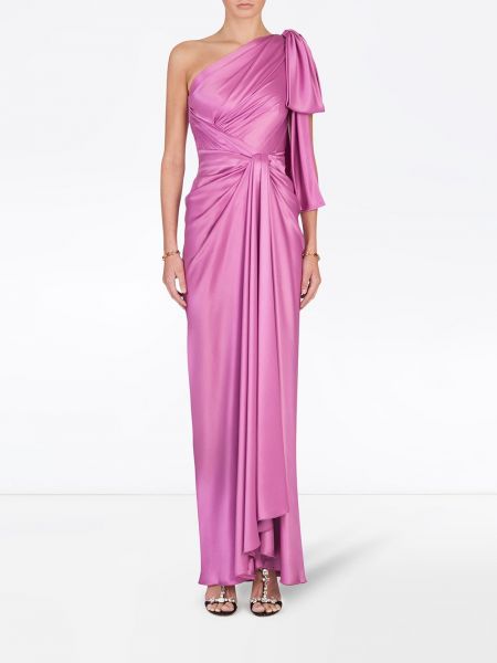 Jedwabna sukienka wieczorowa z kokardką Dolce And Gabbana różowa