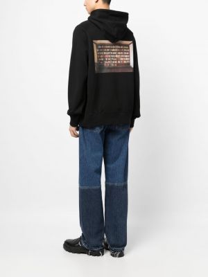 Kokvilnas kapučdžemperis ar apdruku Sacai melns
