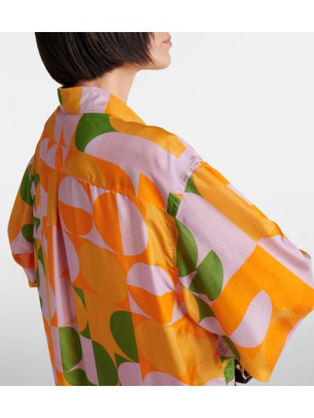 Svilena midi haljina s printom Dries Van Noten narančasta