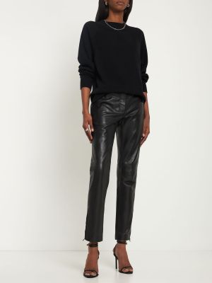 Usnjene ravne hlače z nizkim pasom iz umetnega usnja Alberta Ferretti črna