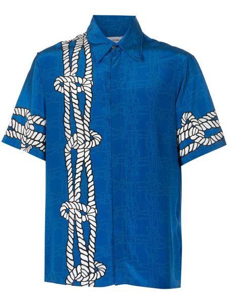 Svilena srajca s potiskom Amir Slama modra