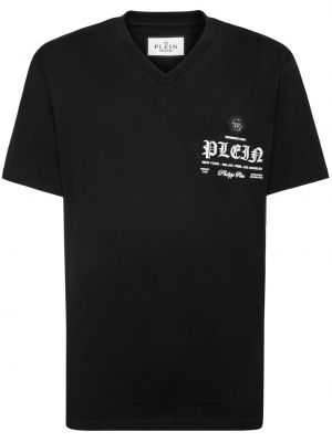 Tričko s potlačou s výstrihom do v Philipp Plein čierna