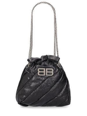 Prešívaná kožená nákupná taška Balenciaga čierna
