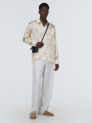 Camicia di seta di cotone con stampa Commas beige